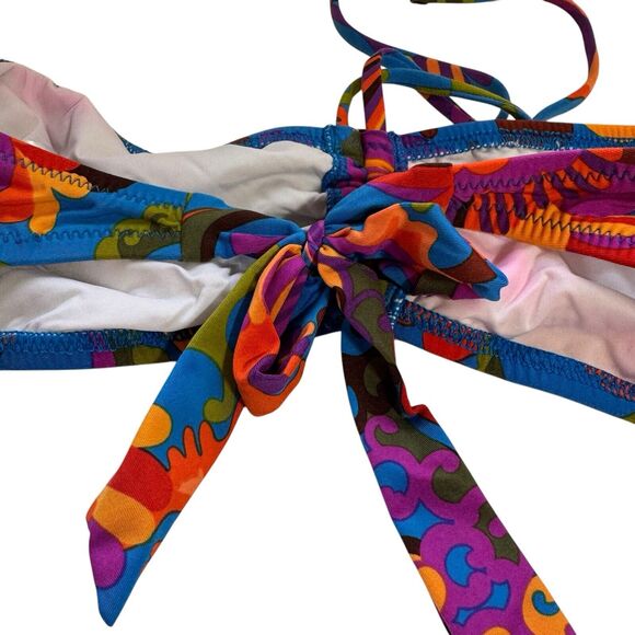 Trina Turk Floral Print Halter Bandeau Med Side Bottom Small Swim Bikini - Picture 3 of 8